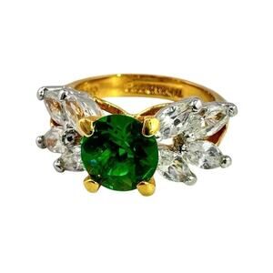 Vintage EDCO 925 Sterling Silver Gold Plated Cubic Zirconia Cocktail 7.75” Ring